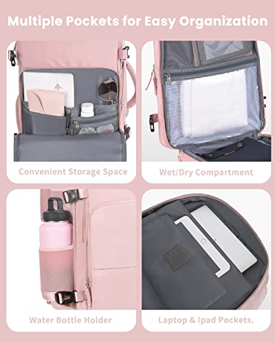 Snoffic Travel Backpack For Women Airline Approved, Carry On Personal Item Backpack, Tsa 16” Laptop Rucksack With Multi-Pocket For Hiking Weekender Gym Casual Daypack College Work Bag, Pink #TOP3