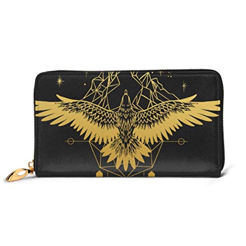 Preisvergleich Produktbild JHGFG Mode Handtasche Reißverschluss Brieftasche Hochfliegende Vogel Beute Gold Silhouette am Telefon Kupplung Geldbörse Abendkupplung Blockieren Leder Brieftasche Multi Card Organizer