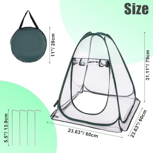 2 Pack Pop Up Greenhouse, Plant Tent with 8 Ground Nails & 2 Carry Bags, Roll-Up Door, Easy Folding for Storage, Creates Warmth for Plants, Protection from Cold for Backyard (27.5\" x 27.5\" x 31.5\")