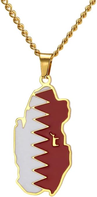 Stainless Steel Qatar Map Flag Pendant Necklace, Patriotic Qatari Jewelry For Unisex