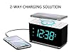Emerson ER100401 Smartset 15Watt Ultra Fast Wireless Charging Dual Alarm Clock Radio with Bluetooth Speaker, USB Charger, Cyan LED Night Light and 1.4" Display