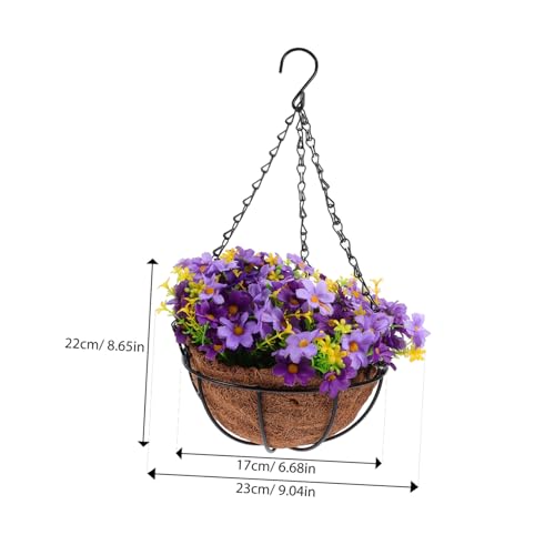 Panier fleurs suspendu extérieur fer résistant aux intempéries avec fleurs violettes - 3