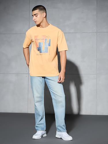 Image of TECHNOSPORT Men's Oversized Fit Half Sleeve Crew Neck T-Shirt, ELASTO Plus Quick Dry Moisture Wicking Stretchable Sports Gym and Casual Wear