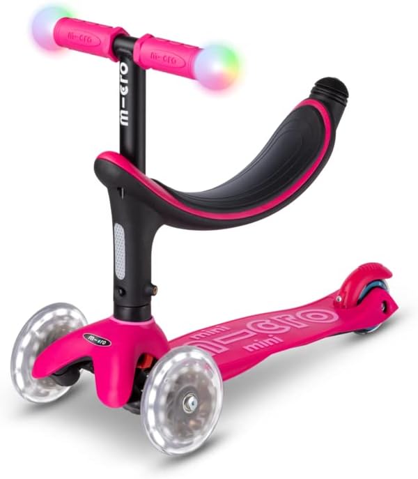 Micro Scooters | Mini Micro 2 Grow LED 4in1 Toddler's Trike | Handlebar Adjustable | Foldable | Lightweight | Boys & Girls | 1-6yrs | Pink