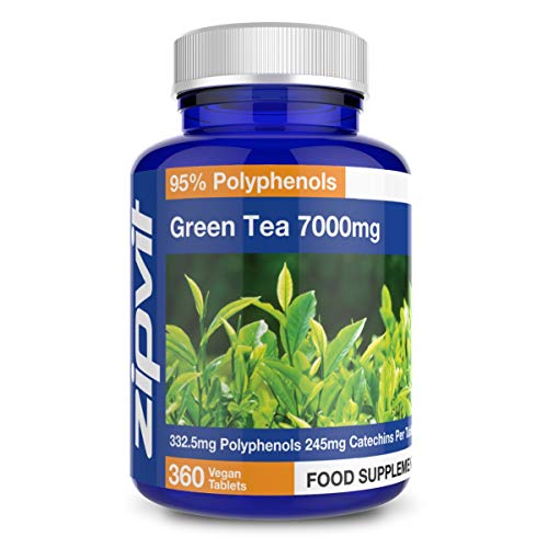 Estratto di tè verde 7000mg Antiossidante, 360 Vegan Compresse. Fornitura di 12 Mesi.