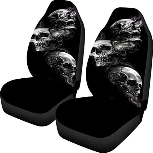 Buybai Car Seat Covers Set Universal Flat Fabric Car Seat Cover Skull Print Automatic Seat Protector Fit SUV Truck Van (Black)