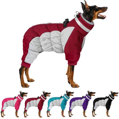 Image of MIGOHI Full Body Dog Coat,Warm Coats for Medium Dogs | Reflective Winter Coat for Dogs with Harness,Turtleneck Dog Snowsuit with Legs,Windproof Pet Fleece Puffer Jacket,XL,Burgundy