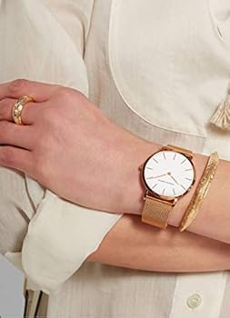 Kubagom Minimalistische Ultra Dunne Analoog Quartz Horloge voor dames met Mesh Roestvrijstalen Armband