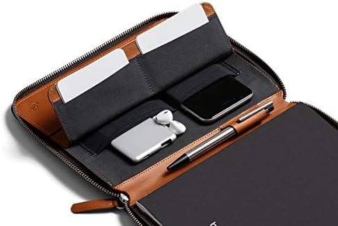 Bellroy Work Folio A5 (Premium Leather Portfolio, Zipper Closure, Organizers A5 Notebooks, Pens, Phone, Cards & More) - Caramel