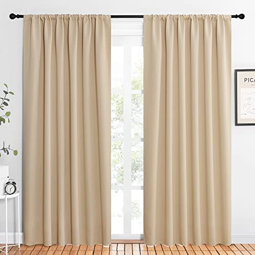 NICETOWN Room Darkening Curtains for Bedroom - Triple Weave Home Decoration Thermal Insulated Solid Drapes for Patio Door (Biscotti Beige, Set of 2 Pa