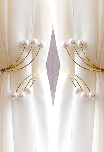 2 Pcs Alloy Pearl Curtain Clips - Decorative Window Holders for Bedroom & Living Room, No Drill Curtain Ties (White)