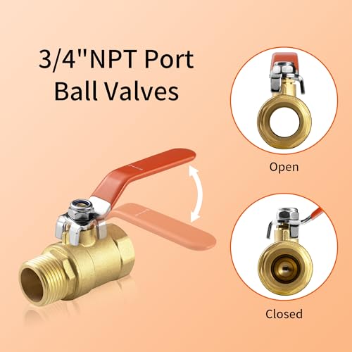 Brass Garden Hose Shut Off Valve Ball Valve Hose Bibb Valve 3/4 GHT”Female x 3/4” NPT Male Garden Hose to Pipe Fittings Connector with Shut Off Valve Long Handle 1/4-Turn Valve