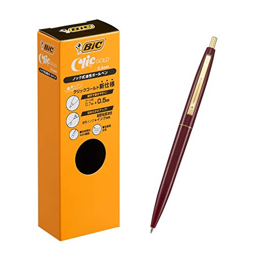 Stylo bille rechargeable luxe Bic Click Gold noir pointe fine bordeaux