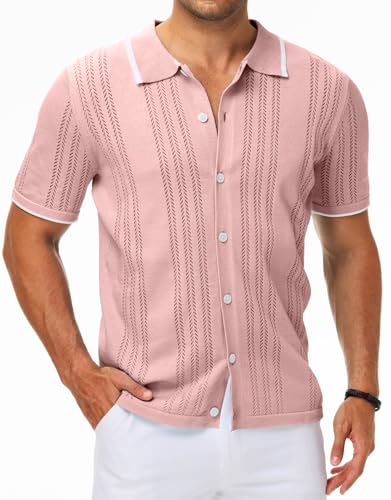 MAPICK Men's Button Down Polo Shirt Casual Short Sleeve Knit Shirt Summer Vacation Beach Clothes