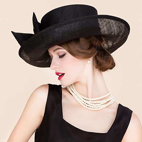 Vintagehat Kentucky Derby Church Hat Wide Brim Vintage Black Fascinator Bowknot Tea Party Derby Hat For Women #TOP3