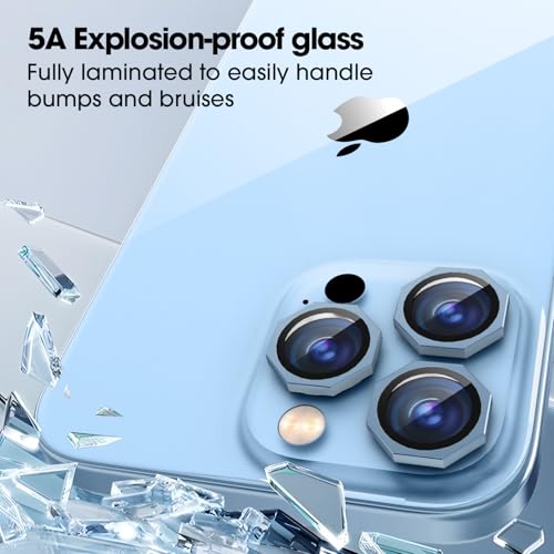 Image of GadgetBite Snaptra Octagon Lens Protector Compatible With iPhone 13 Pro & iPhone 13 Pro Max - 9H Tempered Glass Camera Cover with Metal Ring, Scratch-Resistant,Camera Lens Protection - Sierra Blue
