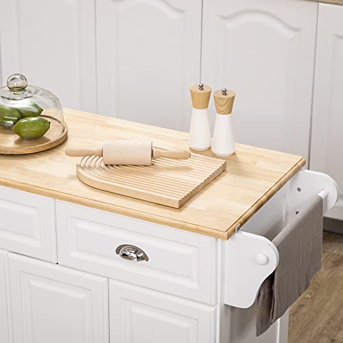 Miniatura 6 de Homcom Isla De Cocina Carro De Cocina Con Ruedas Carro Multiusos Con 2 Cajones 3 Puertas Toallero Y Estante Para Especias Para Comedor 110x45x91 Cm Blanco