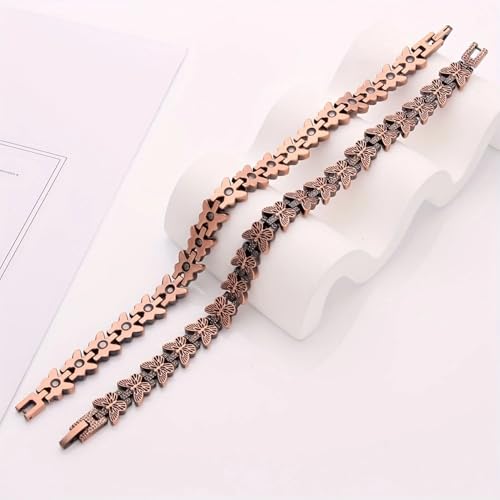 Image of Copper Bracelet for Women 99.9% Pure Copper Crystal Bracelets Link Chain Charm Jewelry Present 3500 Gauss with Adjustment Tool