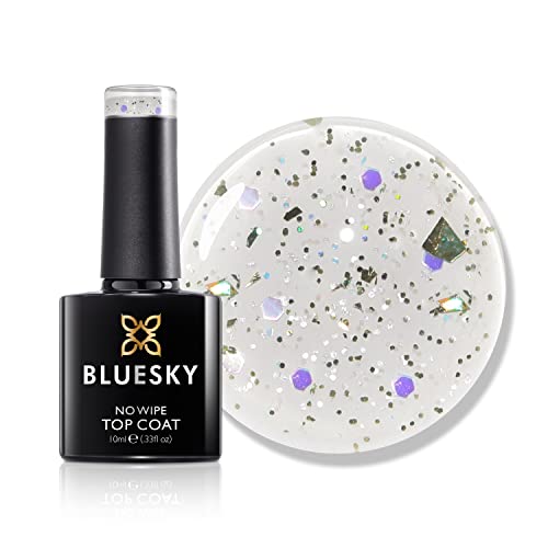Bluesky Gel Nail Polish, Glitter No Wipe Top Coat, Confetti Cannon, GTC08, 10 ml (Requires Curing Under UV LED Lamp)