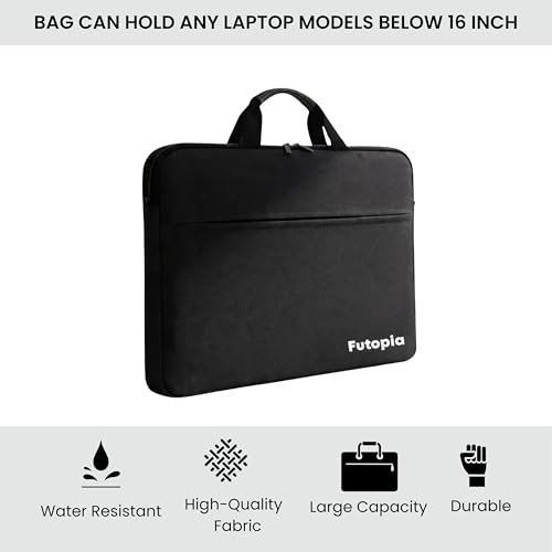 Image of Futopia Premium Laptop Sleeve Bag 15.6 Inch with Handle | Front Zipper Pocket, Water Resistant Case & Shockproof Cover Compatible for Laptops & Notebook for Office, College & Travel (Black)