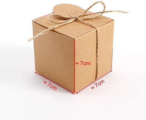 SurePromise 50pcs Candy Boxes Wedding Party Favor Vintage DIY Gifts for Kraft Shabby Square Sweet with Tags 7x7x7cm