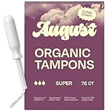 August Super Tampons - 72-Pack 100% Organic Cotton Tampons for Women and Anyone Who Menstruates, Non-Toxic, Fragrance-Free, and Hypoallergenic with Long Applicators (3 Boxes of 24)