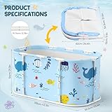 Faltbare Badewanne für Dusche, 92L x57W x 56H cm, freistehende Badewanne mit Sitz, Warmwasserdusche, Eisbad, Sauna, Massagewanne, tragbares Eisbad für Erwachsene (hellblau Ozean-Stil)
