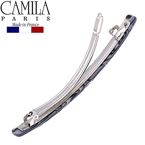 Camila Paris CP2978 French Hair Barrette Large Handmade Gray, Long Skinny Strong Hold Grip Hair Clips for Women, Thin Automatic No Slip and Durable Styling Girls Hair Accessories, Made in France