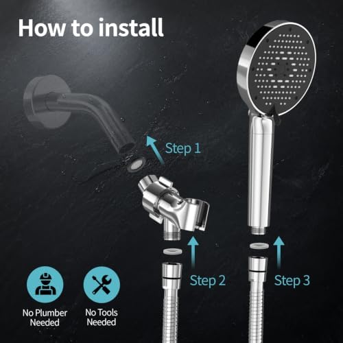 SR SUN RISE NSF Certified Filtered Shower Head 9-Spray Setting with Handheld for Hard Water to Remove Chlorine High Pressure Anti-Clog Nozzles (1 Filter, Chrome Silver) - 5