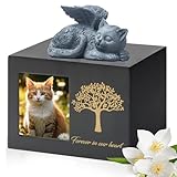 DiDiBirDi Tierurnen für Katze,Haustier Einäscherung Box,Katze Urne für Asche,Schwarze Katze Urnen aus Holz für Asche,Wird mit Einer Katzenstatue aus Kunstharz und einem Samtbeutel zur Aufbewahr