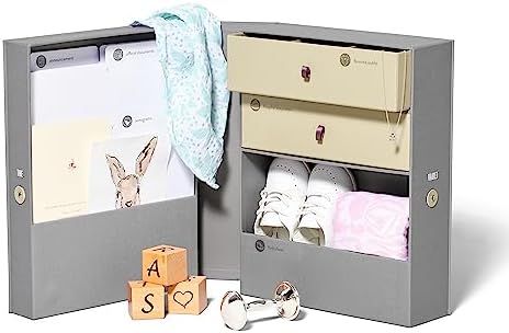 Savor | Baby Keepsake Organizer Box | The Original Fabric Acid-Free Modern Minimalist Gender-neutral Memory Box with Labels | For Pregnancy, Mother’s Day, Baby Shower, New Baby Girl Baby Boy Gifting