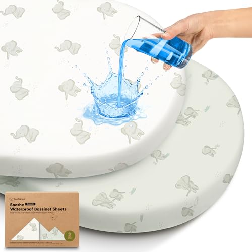2-pk Waterproof Bassinet Sheets Girls, Boys, Cotton - 33x17 Universal Bassinet Mattress Pad Protector Cover, Compatible with Graco, Baby Delight,...