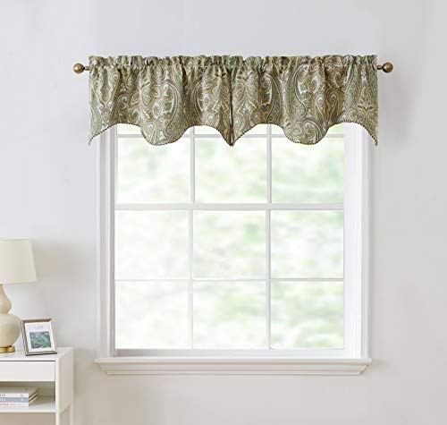 Hlc.me Paris Paisley Thermal Insulated Blackout Decorative Rod Pocket Short Scalloped Curtain Valance For Kitchen, Bathroom, Basement And Small Windows (50 W X 20 L Inch, Sage Green) #TOP1