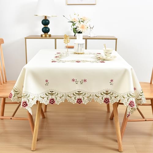 Wolkemer WKM_1 Jacquard Floral Embroidered Square Tablecloth Fabric Vintage Rose Table Cloth Lace Beige Table Cover thumb #2