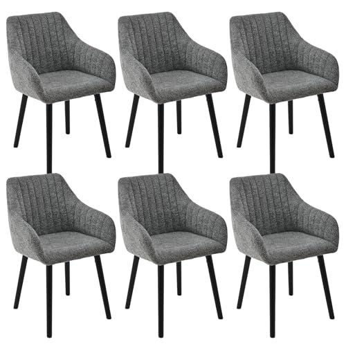 Goeurvant Lot de 6 Chaises de Salle à Manger avec Accoudoirs, Chaises de Cuisine Rembourrées en Chenille Doux, Pieds en Bois, Style Moderne, Gris, pour Salle...
