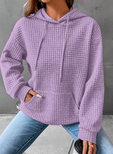 Image of SHEWIN Women Fall Waffle Hoodies Pullover Tops Hooded Sweatshirt