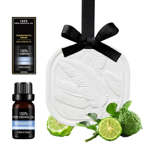 Bergamotteöl Ätherische Öl, Bergamot Essential Oils 10ml, mit Duftsteine für Ätherische Öle und Schlüsselband, Ätherische Öle für Diffuser & Aroma Diffuser, Schrank, Schublade Zuhause