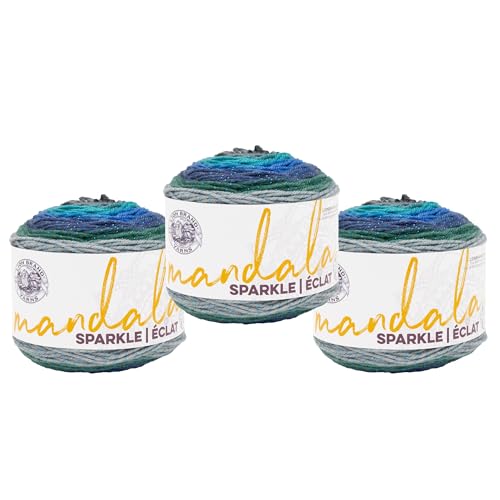 Image of Lion Brand Yarn, Mandala Sparkle DK Weight Yarn for Crochet, Knitting, and Crafts, Volan, 3 Pack, Multicolor Acrylic Fiber for Glittery Garments, Kids Stuffies, and Soft Blankets