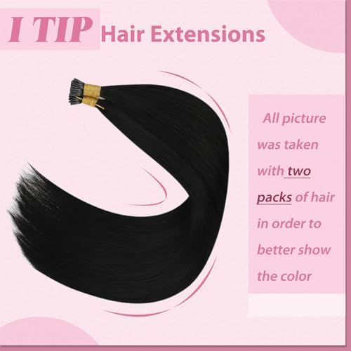 YoungSee Itip Human Hair ExtensionsJet Black, I Tip Extensions 24inch Soft and Manageable, I Tip Extensions Human Hair Invisible Blend with Your Natural Hair 50 Strands 50g - 1