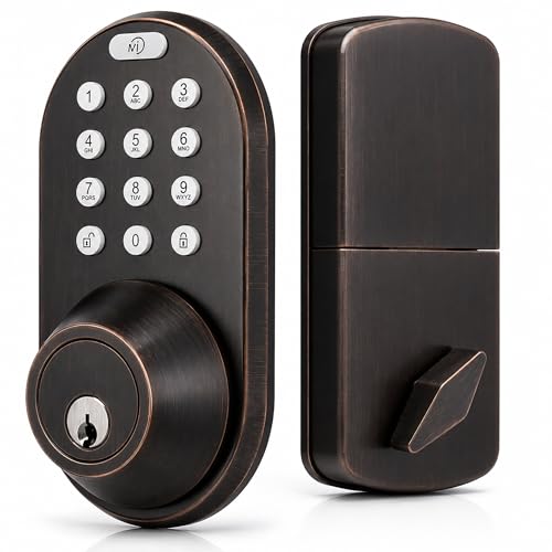 Keyless Entry Keypad Door Lock - Upgraded Smart Electronic Digital Code Deadbolt for Front Doors with Keys One-Touch Locking Easy Installation (Oil Rubbed Bronze)