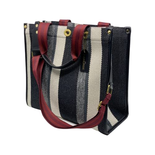 Fabnurse Stripes Canvas Tote Bags For Women With Turn Lock Closure, Sling Crossbody Canvas Tote, Nurse Fashionable Workbags (Black) #TOP4