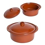 Pack 1 Cocotte de Barro. Cazuela Cocote Barro para Guisar, Cocina Tradicional. Horno, Gas, Vitrocerámica. Cacerola Rústica. Olla de Cerámica con Tapa (Marrón, 3,5L (1 ud)