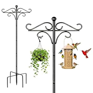 Bird Feeders Hanging Station, 193cm Bird Feeder Pole Metal with Double Crooks Hook, Free Standing Bird Feeding Stations Heavy Duty for Garden Outdoor Lantern Light