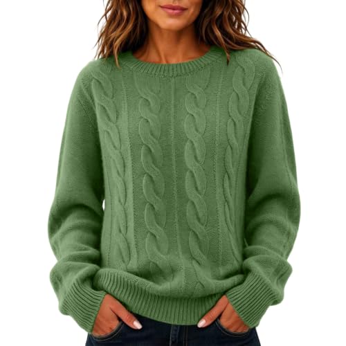 Cable Knit Sweater Women Crew Neck Lightweight Casual Pullover Sweaters - image 4