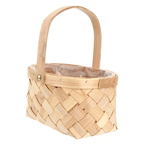 ERINGOGO Portable Wooden Woven Storage Basket with Handle Medium Rattan Container for Home Organization Houseware for Snacks and Sundries