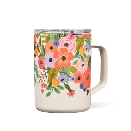Corkcicle x Rifle Paper Co. Triple Insulated Coffee Mug with Lid & Handle - Keeps Beverages Hot for 3+ Hours - Gift for Mom - Great for Mother's Day or Christmas - 16 oz - Garden Party