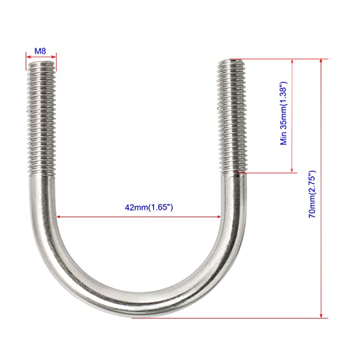 Image of Round U-Bolts 1.65 inch(42mm) Inner Width M8 Thread 304 Stainless Steel Silver with Plates Nuts Flat Washers for Car /RV /Trailer Bumper, 2Pcs