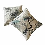 Natürliches Leinengewebe Loberon Kissenhülle 2er Set Forsyth, handgewebt, kunstvoller Aquarell-Blütenprint, edle Farbgebung, Kissenbezug, Wohntextilien, Wohn-Accessoires, Leinen, grün/leinen