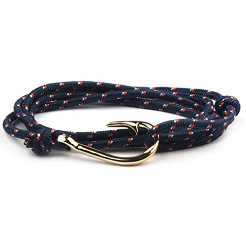 SW8 Gold Charm Fish Hook Bracelet Men Women Multi-Wrap Paracord Bracelets Adjustable