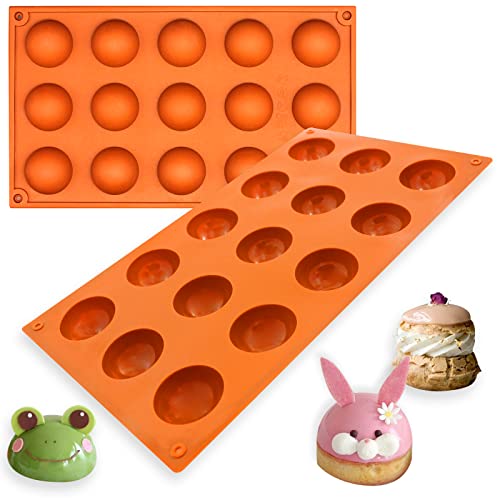 Funshowcase 15 Cavity Semi Sphere Half Round Dome Silicone Mold Chocolate Teacake Baking Tray, Orange #TOP3